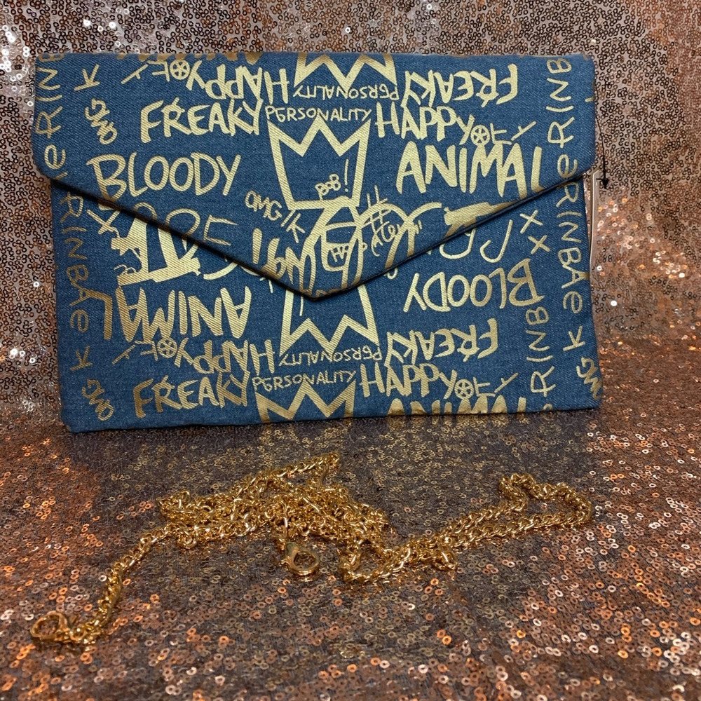 Graffiti Envelope Clutch with Chain Strap